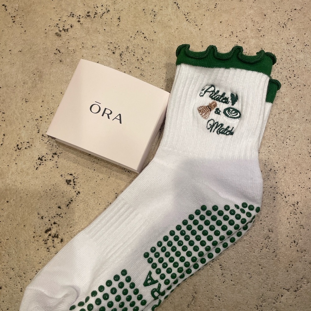 ŌRA Pilates Grip Socks | Pilates & Matcha | Non-Slip Studio Socks - Picture 4 of 6